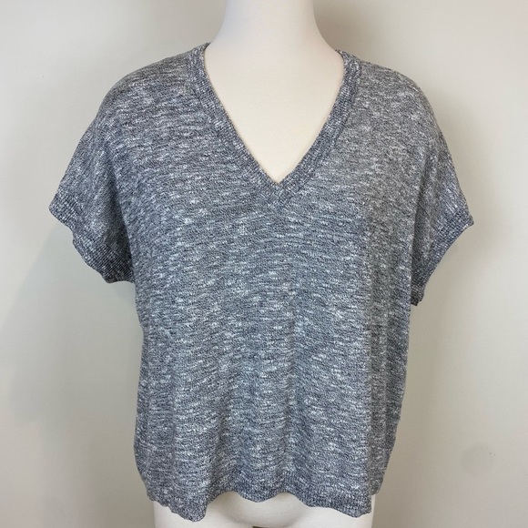 Madewell Sweaters - Madewell Cropped Dolman Sleeves Knit Sweater Top Oreo Gray Size M Boxy V Neck